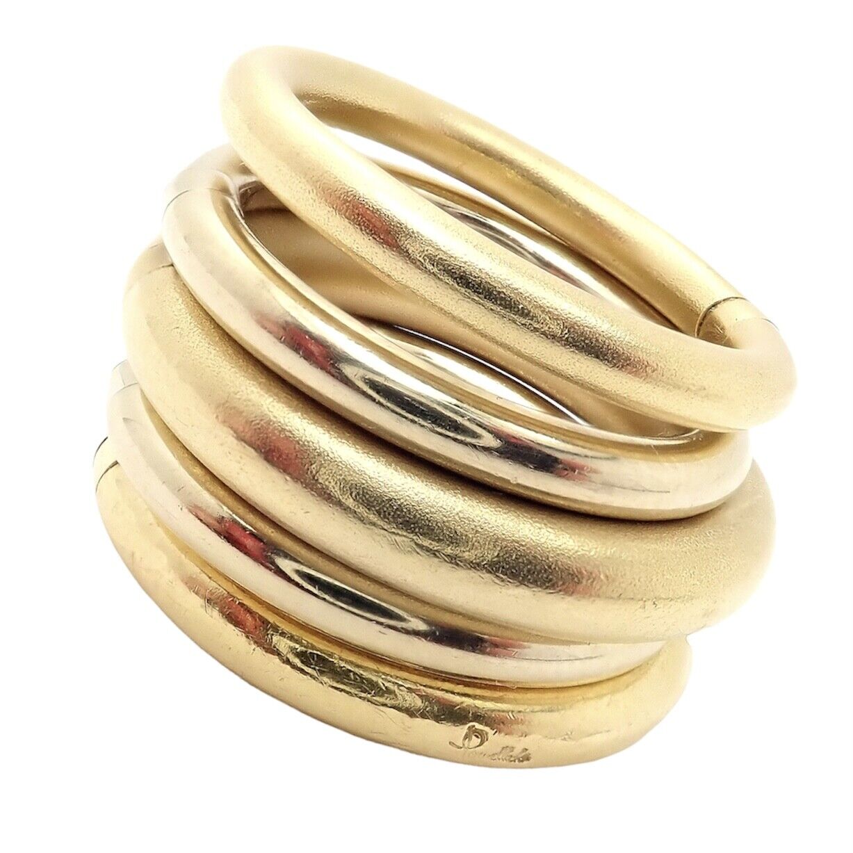 Authentic! Pomellato 18k Yellow White Gold 5 Row Interlocking Tubolare Band Ring | Fortrove