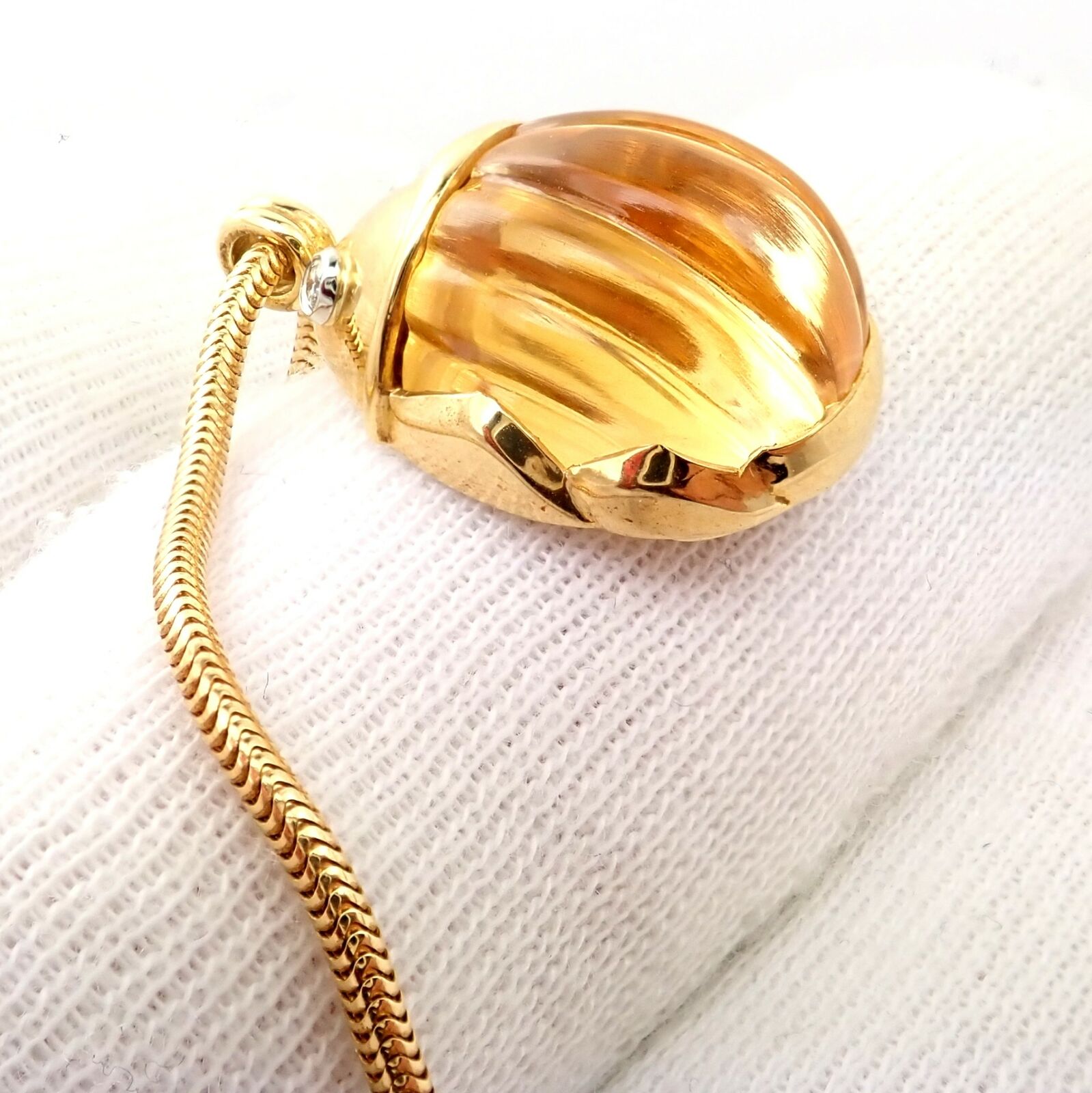 Rare Tiffany & Co Platinum 18k Gold Carved Citrine Diamond Scarab Necklace | Fortrove