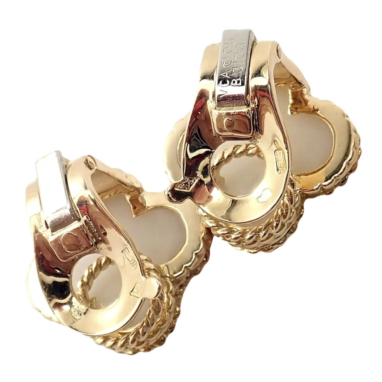 Rare! Van Cleef & Arpels Vintage Alhambra 18k Yellow Gold White Coral Earrings | Fortrove