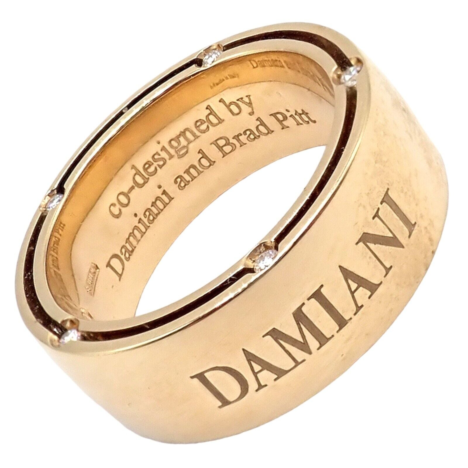 Authentic Damiani Brad Pitt 18k Yellow Gold 10 Diamond Wide Band Ring Sz 5.5 | Fortrove