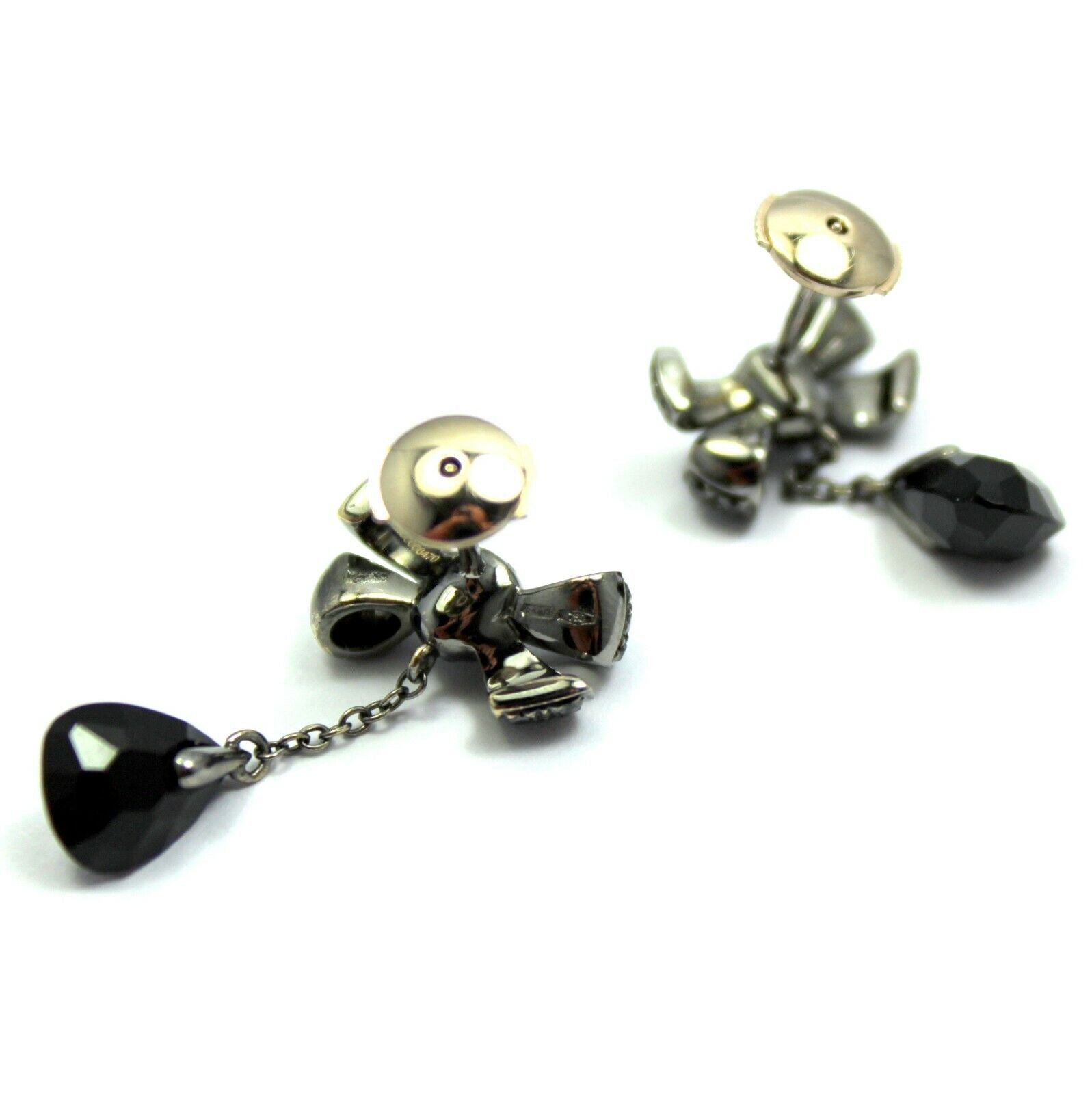 Rare! Authentic Pomellato 18k White Gold Black Diamond Onyx Drop Bow Earrings | Fortrove