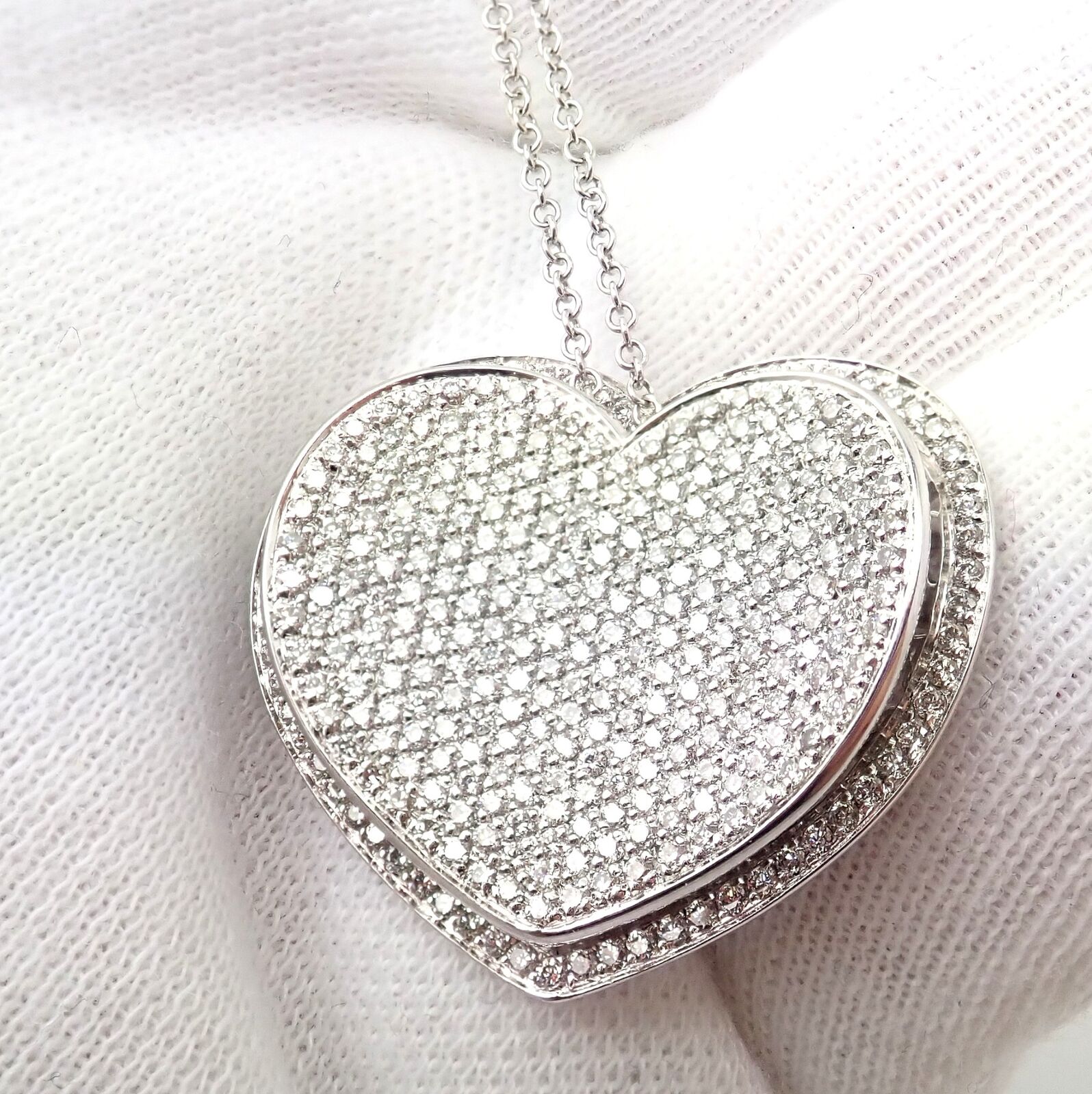 New! Authentic Pasquale Bruni 18k White Gold 2.02ct Pave Diamond Heart Necklace | Fortrove