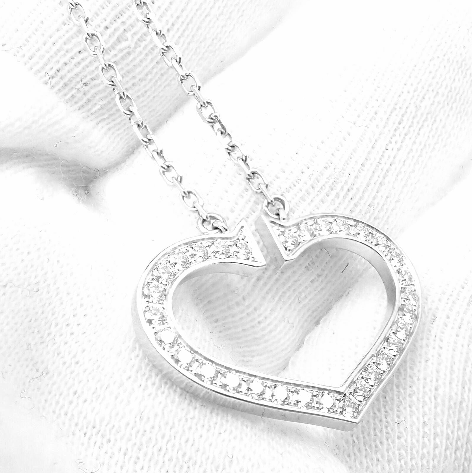 Authentic! Cartier 18k White Gold Diamond Large C Heart Pendant Necklace | Fortrove