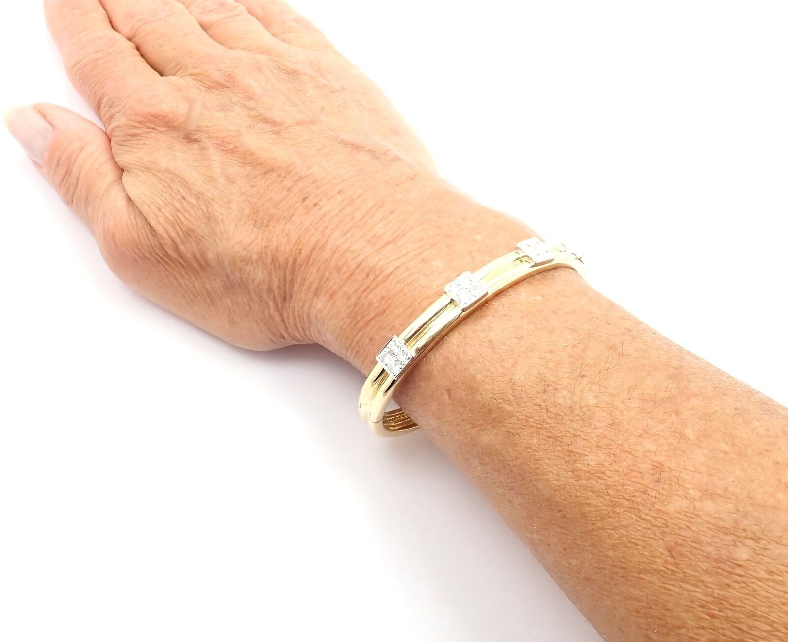 Rare! Vintage Authentic Tiffany & Co 18k Yellow Gold Diamond Bangle Bracelet | Fortrove