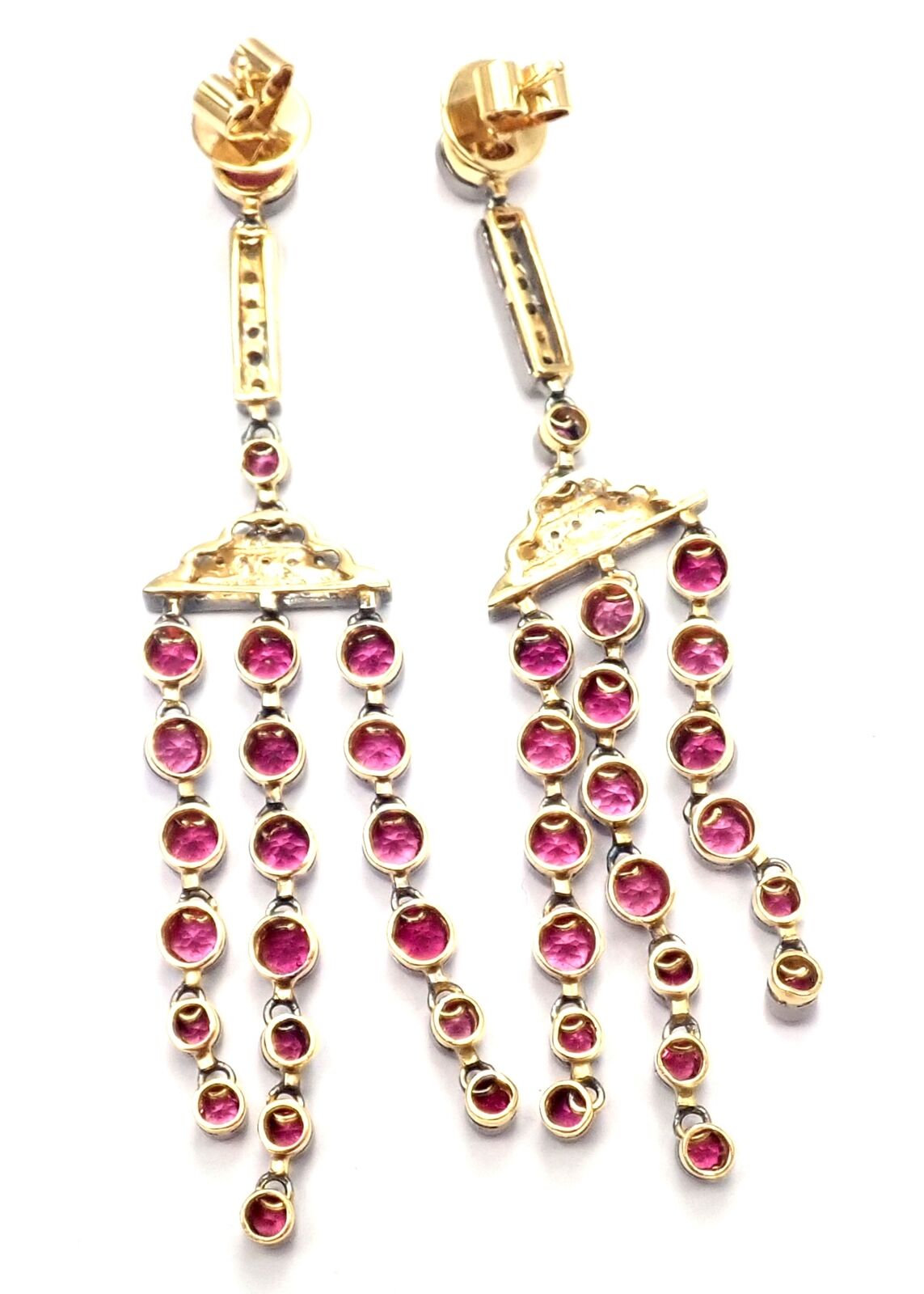 Rare! Authentic Laura Munder 18k Yellow Gold Diamond Pink Sapphire Earrings | Fortrove