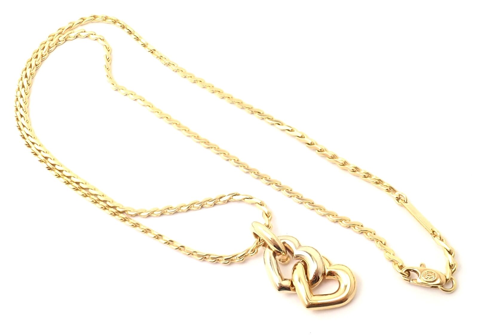 Authentic! Cartier 18k Yellow White Gold Double Heart Pendant S Chain Necklace | Fortrove