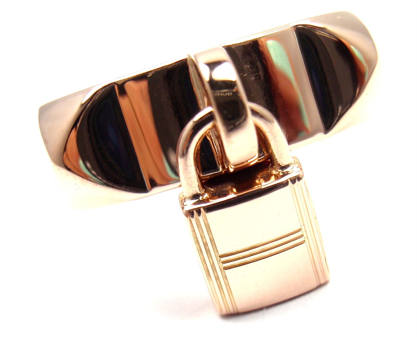 Authentic! Hermes 18k Rose Gold Collier De Chien Lock Band Ring Size 49 US 4 3/4 | Fortrove