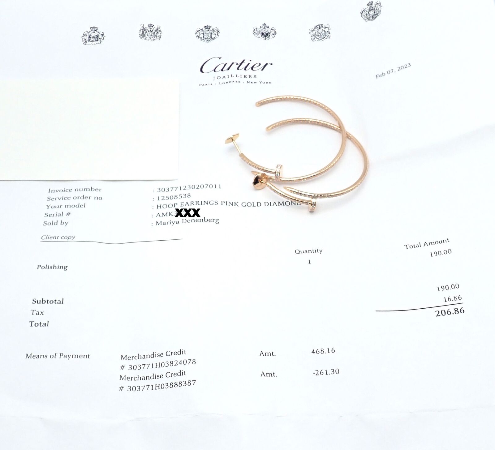 Authentic! Cartier Juste un Clou 18k Rose Gold Diamond Nail Hoop Earrings Paper | Fortrove