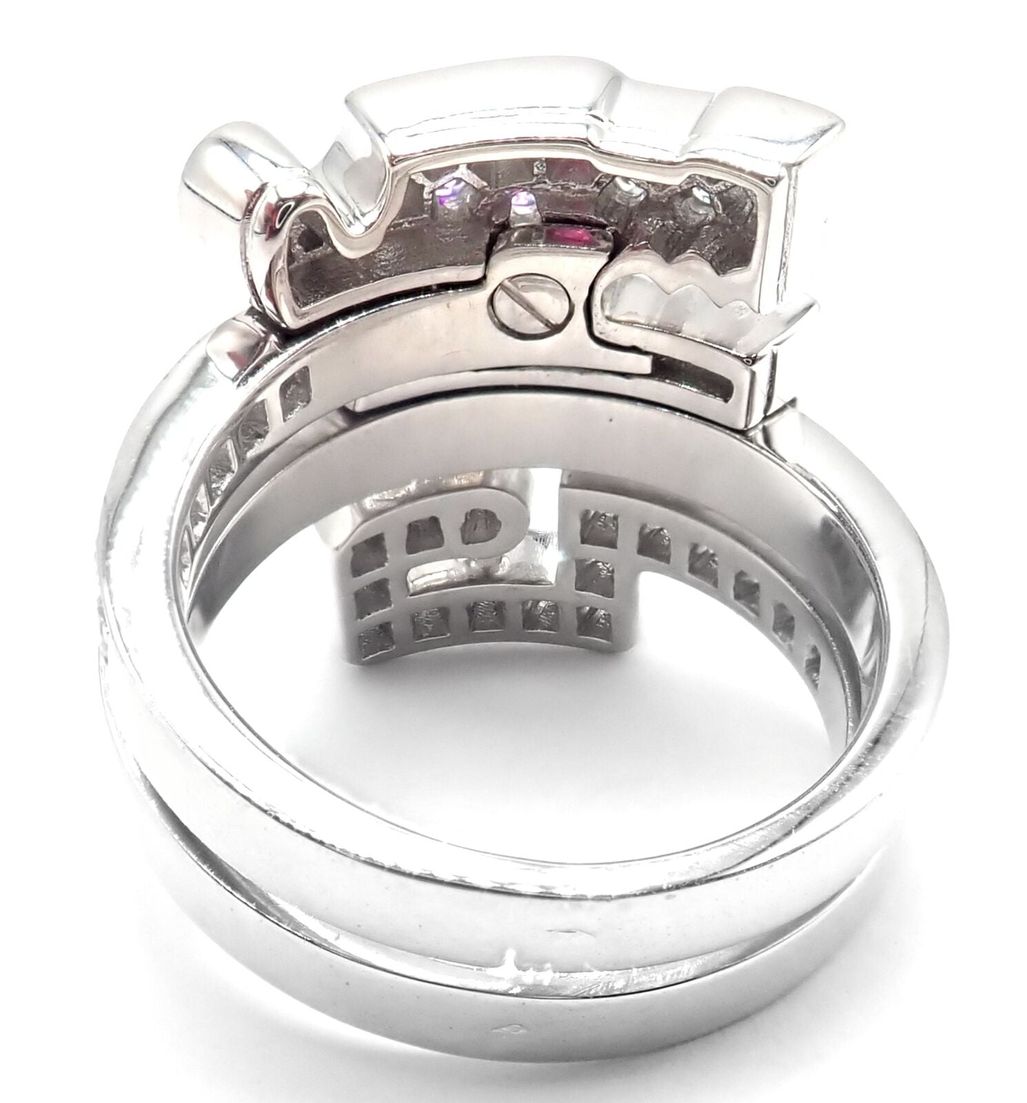 Authentic! Cartier Le Baiser Du Dragon 18k White Gold Diamond Ruby Ring Size 53 | Fortrove