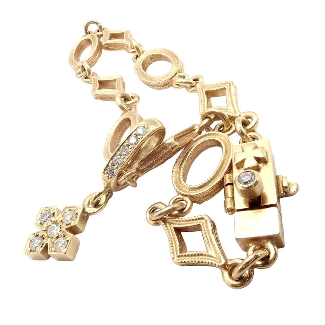 Rare Loree Rodkin 18k Yellow Gold Diamond Cross Bracelet | Fortrove