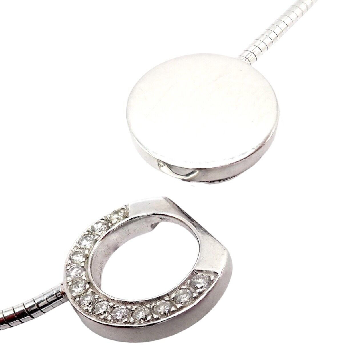 Rare! Authentic Modernist Dinh Van 18k White Gold Diamond Ombre De Lune Necklace | Fortrove