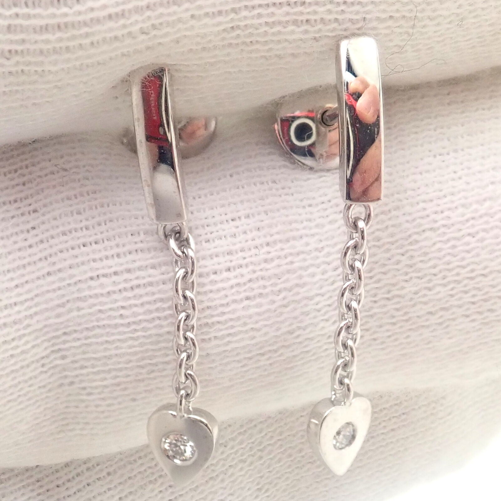 Authentic! Cartier 18k White Gold Diamond Mon Amour Dangle Heart Earrings | Fortrove