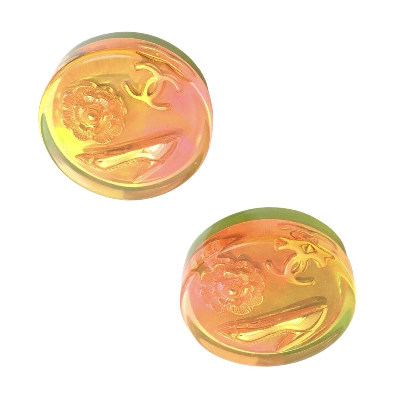 Rare! Vintage Chanel Paris France Holographic Logo Camellia Earrings 1997 Spring | Fortrove