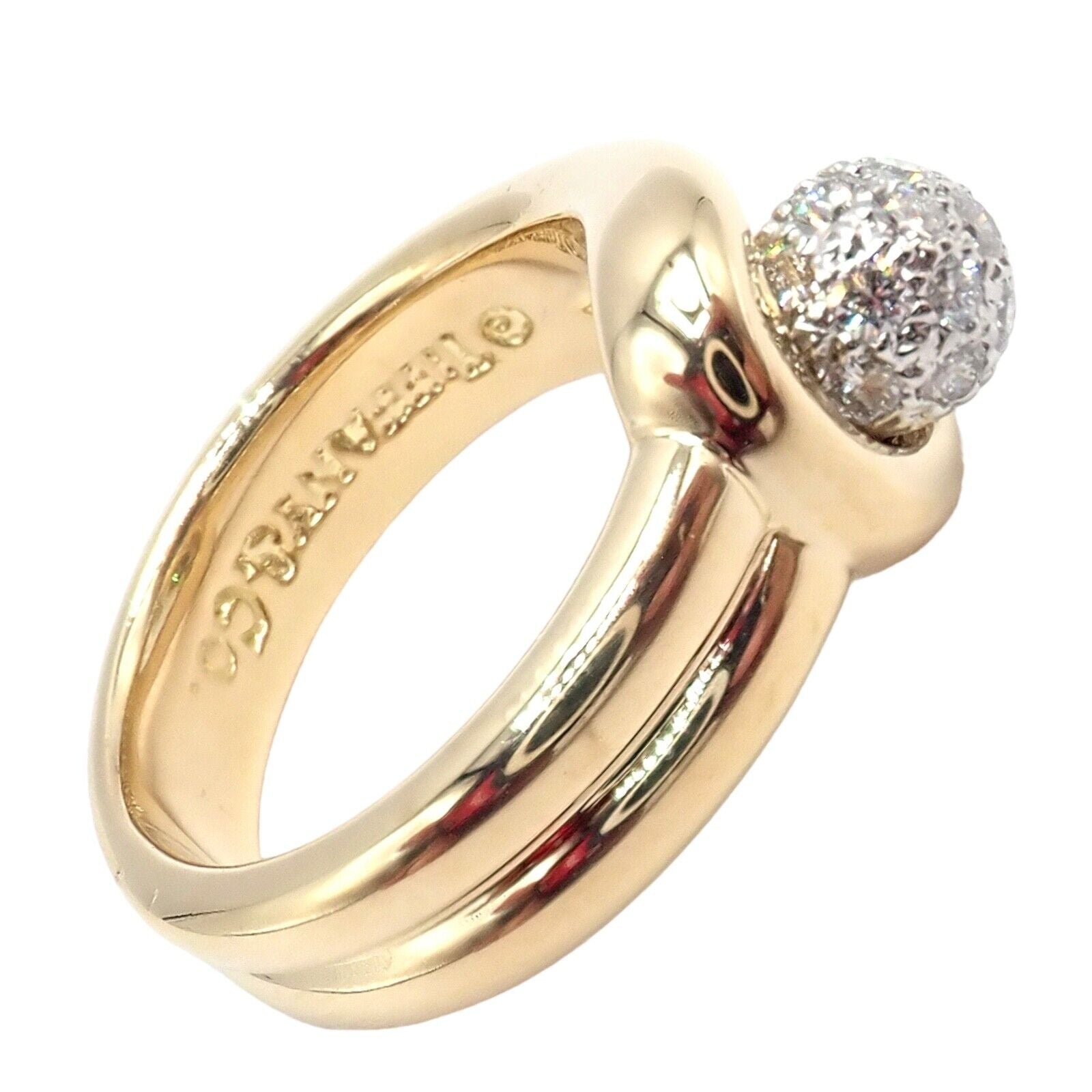 Authentic! Tiffany & Co 18k Yellow Gold + Platinum Diamond Ball Ring sz 4.25 | Fortrove
