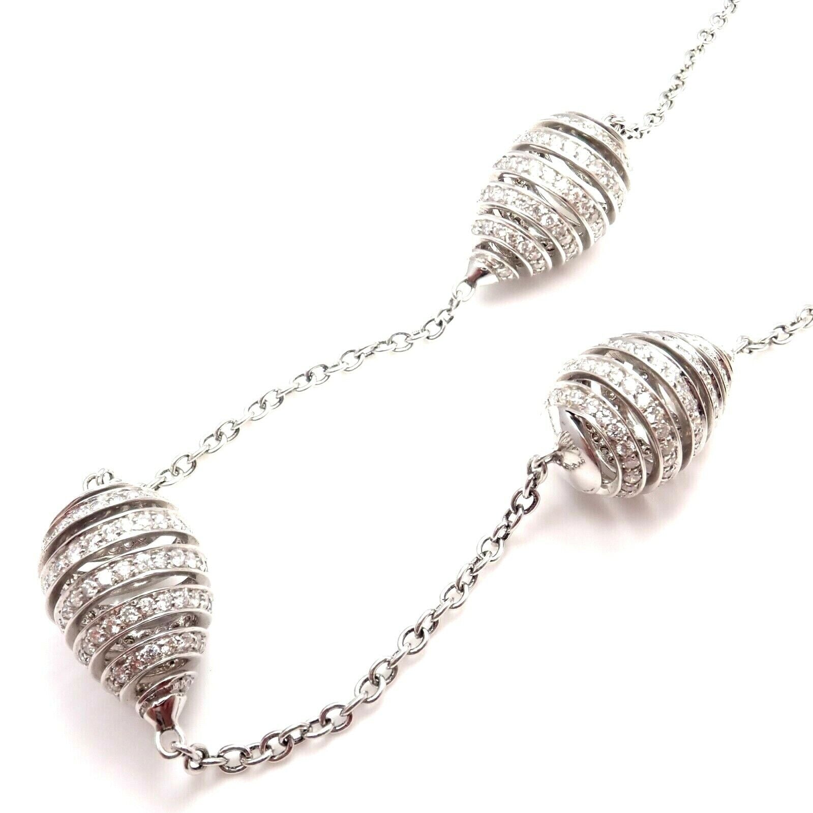 Rare Damiani 18k White Gold 6ctw Diamond Spiral Teardrop 3 Motif Necklace 18" | Fortrove