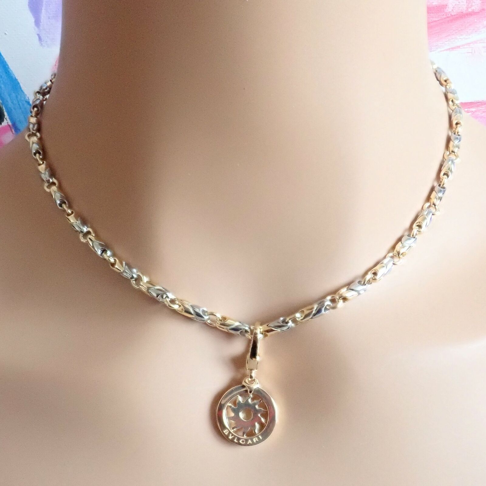 Authentic! Bulgari Tondo Sun 18k Yellow Gold Sun Pendant + 18k/SS Chain Necklace | Fortrove
