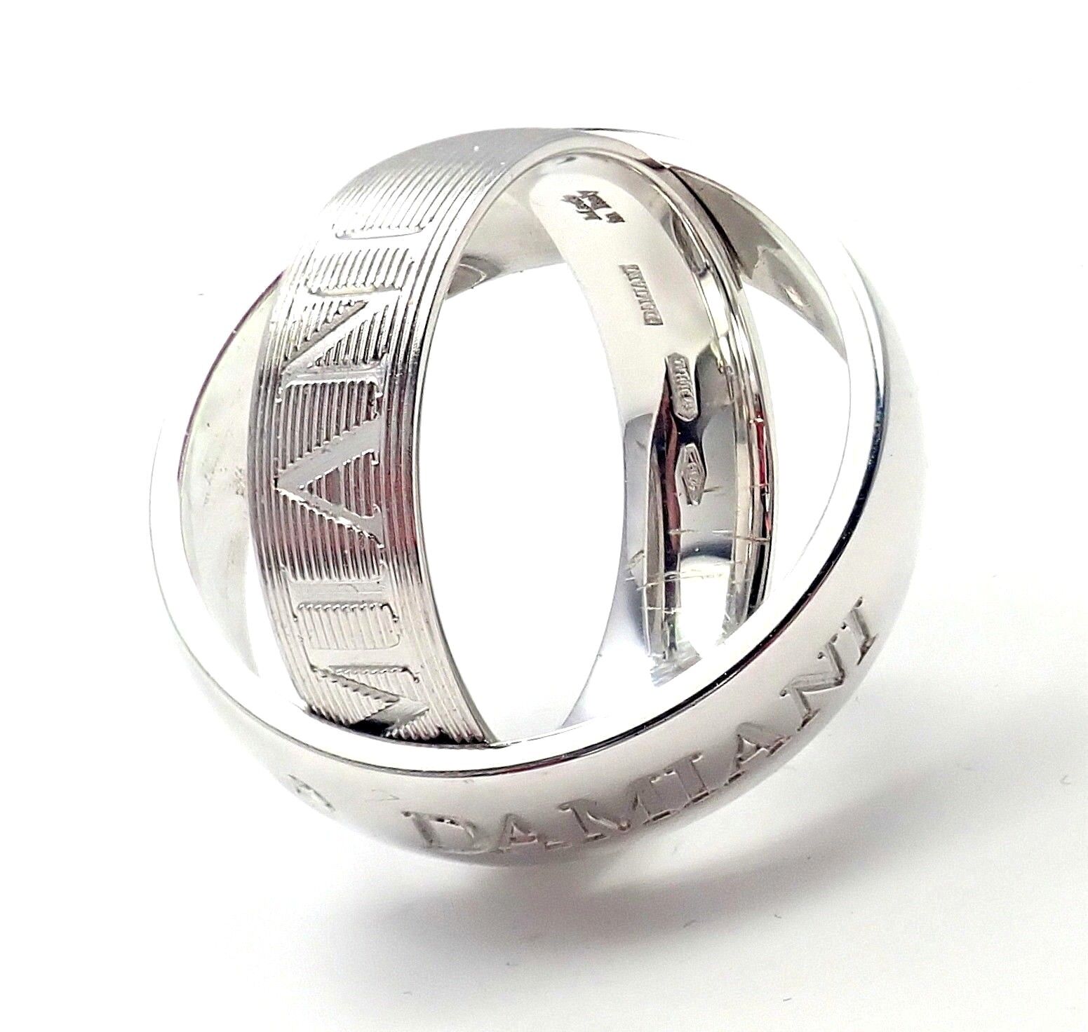 Authentic Damiani 18k White Gold 2 Diamond 5.5mm Double Band Ring Sz 7 | Fortrove