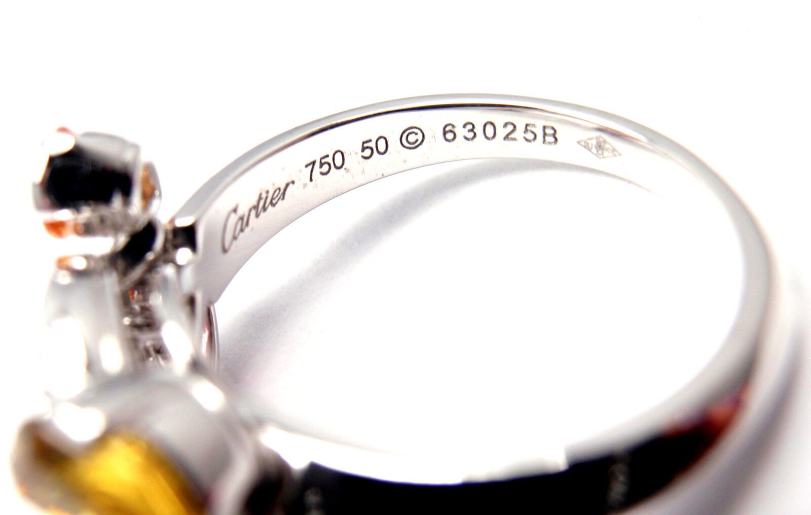 Authentic CARTIER Sorbet 18k White Gold Diamond Tourmaline Sapphire Ring Size 50 | Fortrove