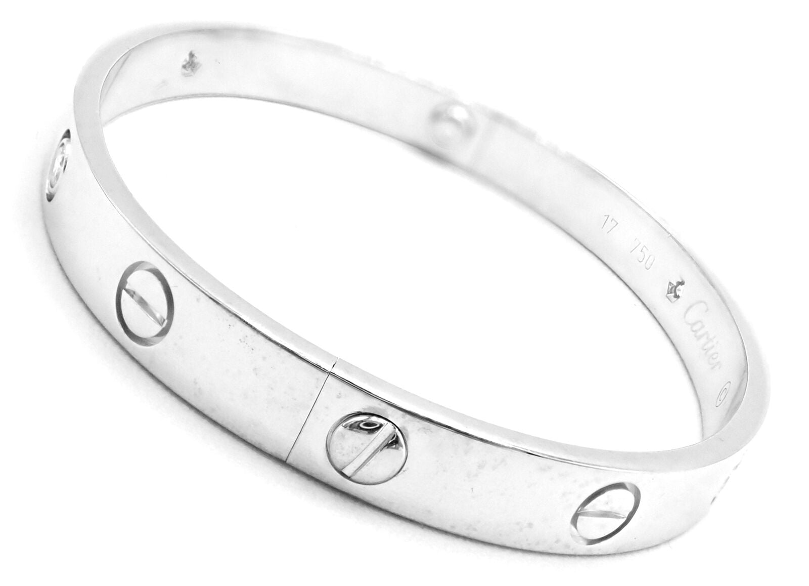 Authentic! Cartier 18k White Gold 4 Diamond Love Bangle Bracelet Size 17 Cert. | Fortrove