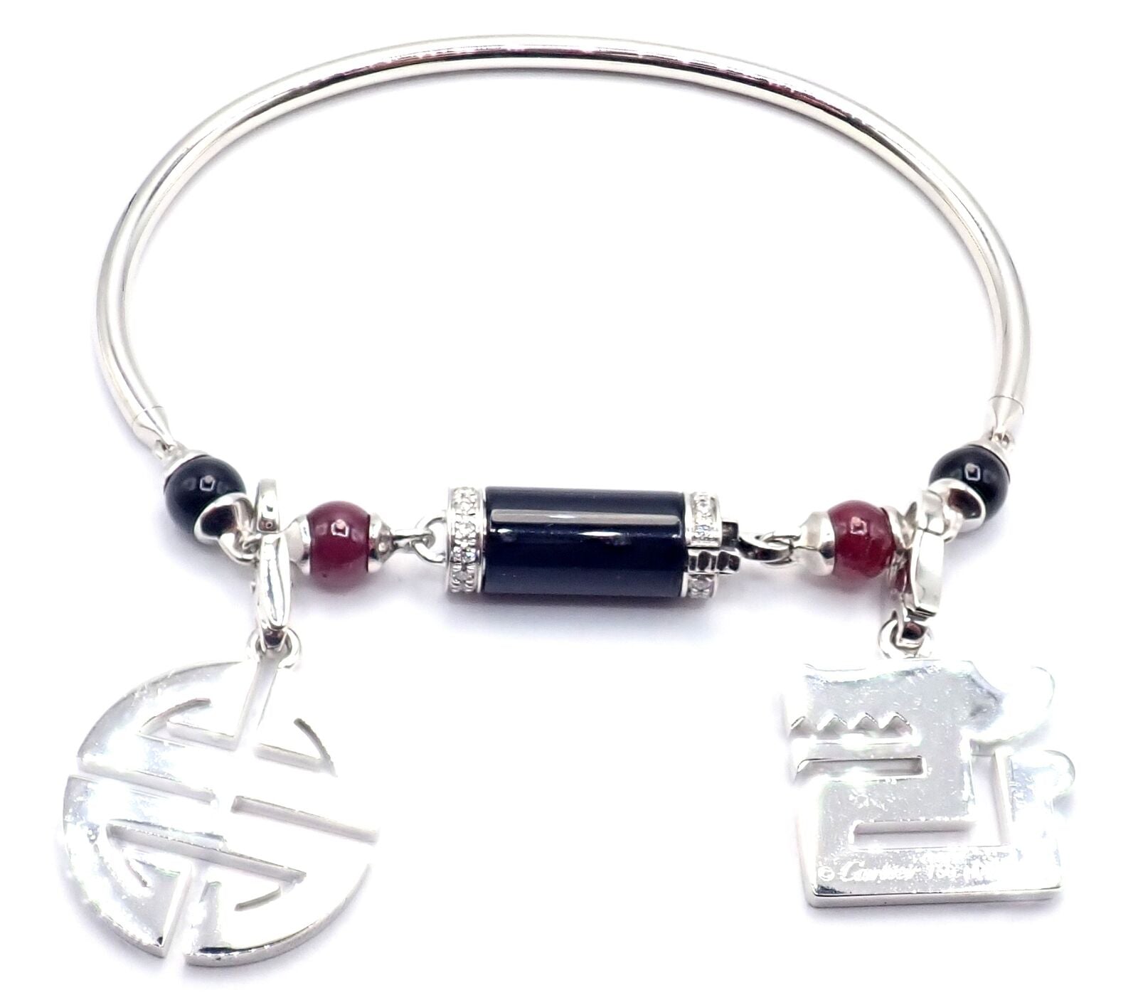 Cartier Le Baiser Du Dragon 18k Gold Diamond Ruby Onyx 2 Charms Bangle Bracelet | Fortrove