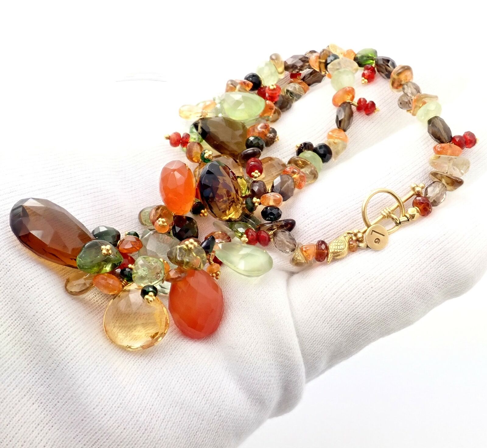 Rare Laura Gibson 22k Yellow Gold Briolette Onyx Spessartite Bead Candy Necklace | Fortrove