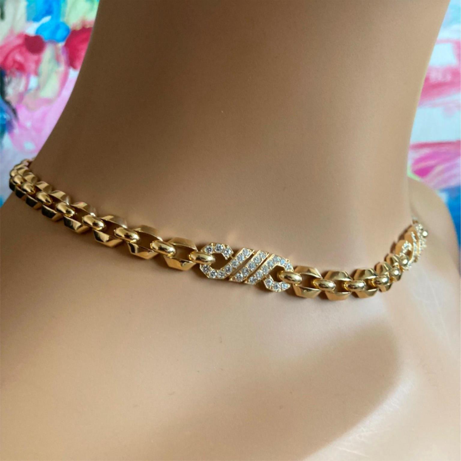 Authentic! Cartier Vintage Fox Trot 18k Yellow Gold Diamond Necklace 1980's | Fortrove