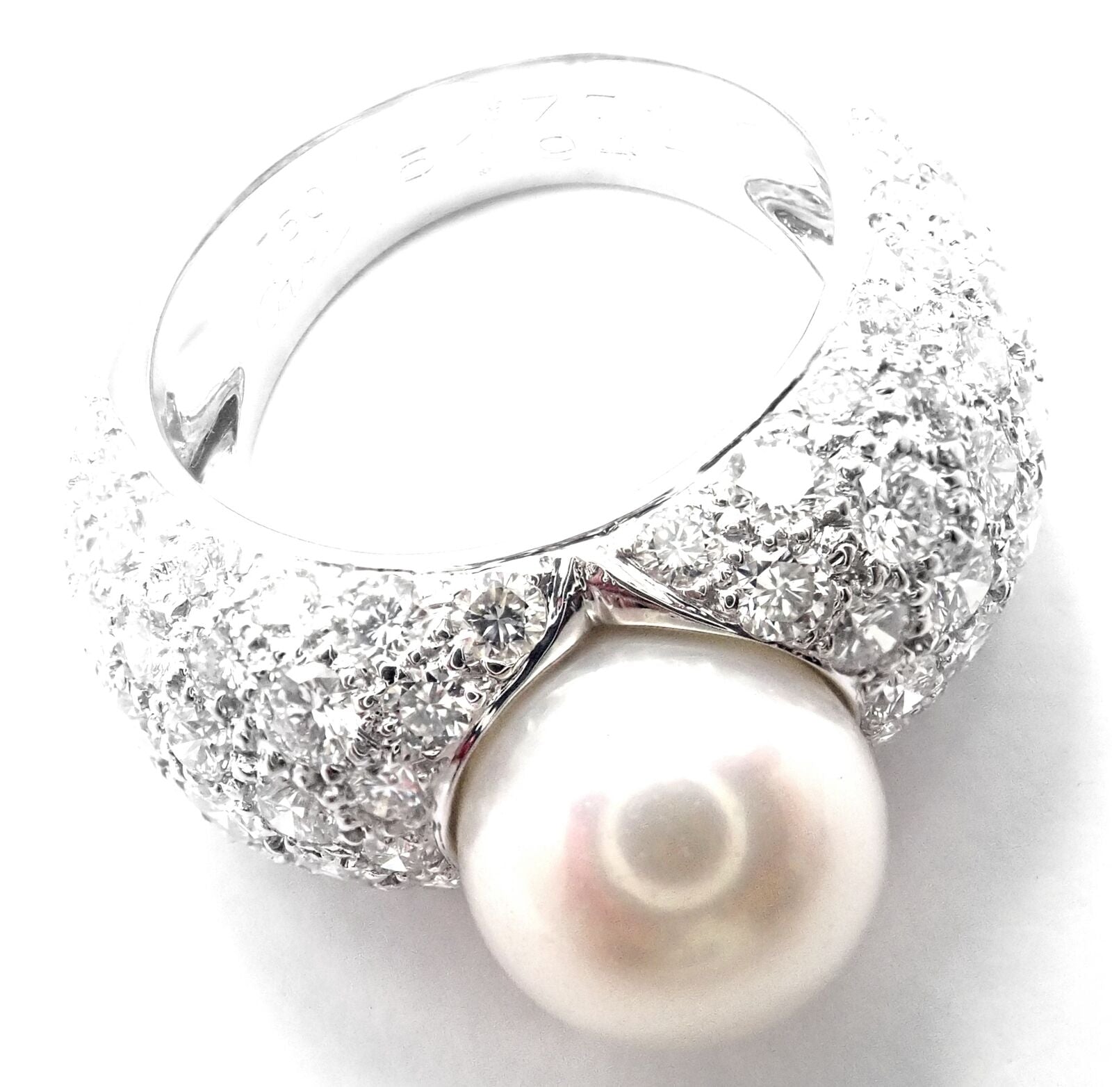 Authentic! Cartier Juliette 18k White Gold Cultured Pearl Diamond Band Ring | Fortrove
