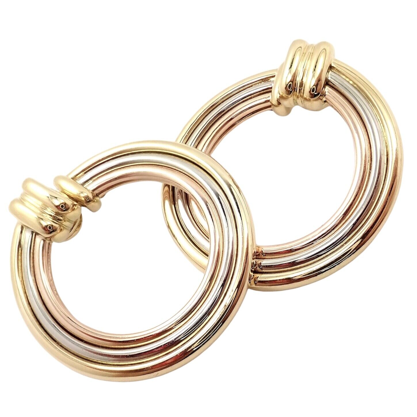 Authentic! Cartier 18k Tri-Color Gold Large Trinity Hoop Earrings | Fortrove