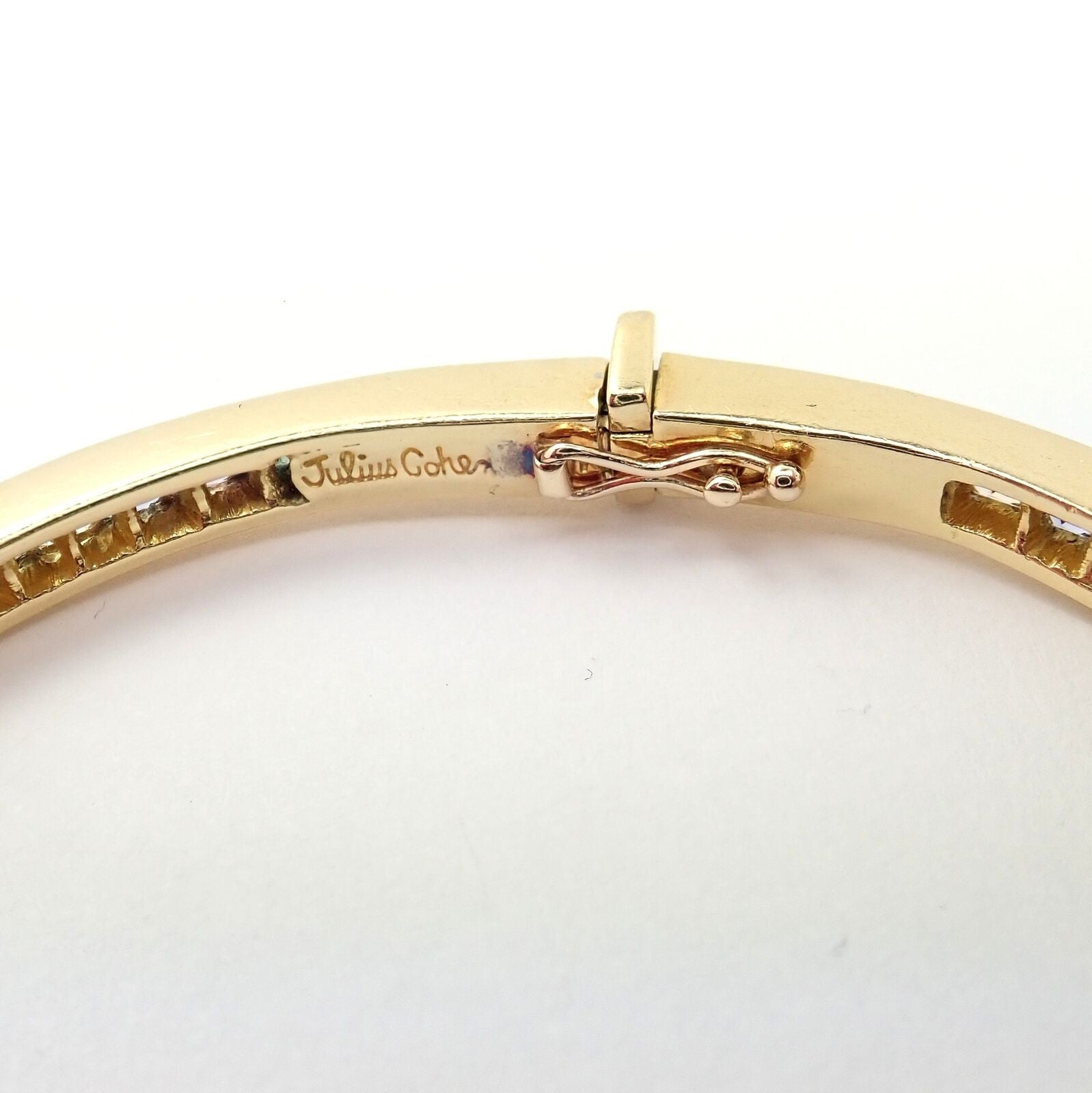 Authentic! Julius Cohen 18k Yellow Gold Diamond Pastel Color Stone Cuff Bracelet | Fortrove