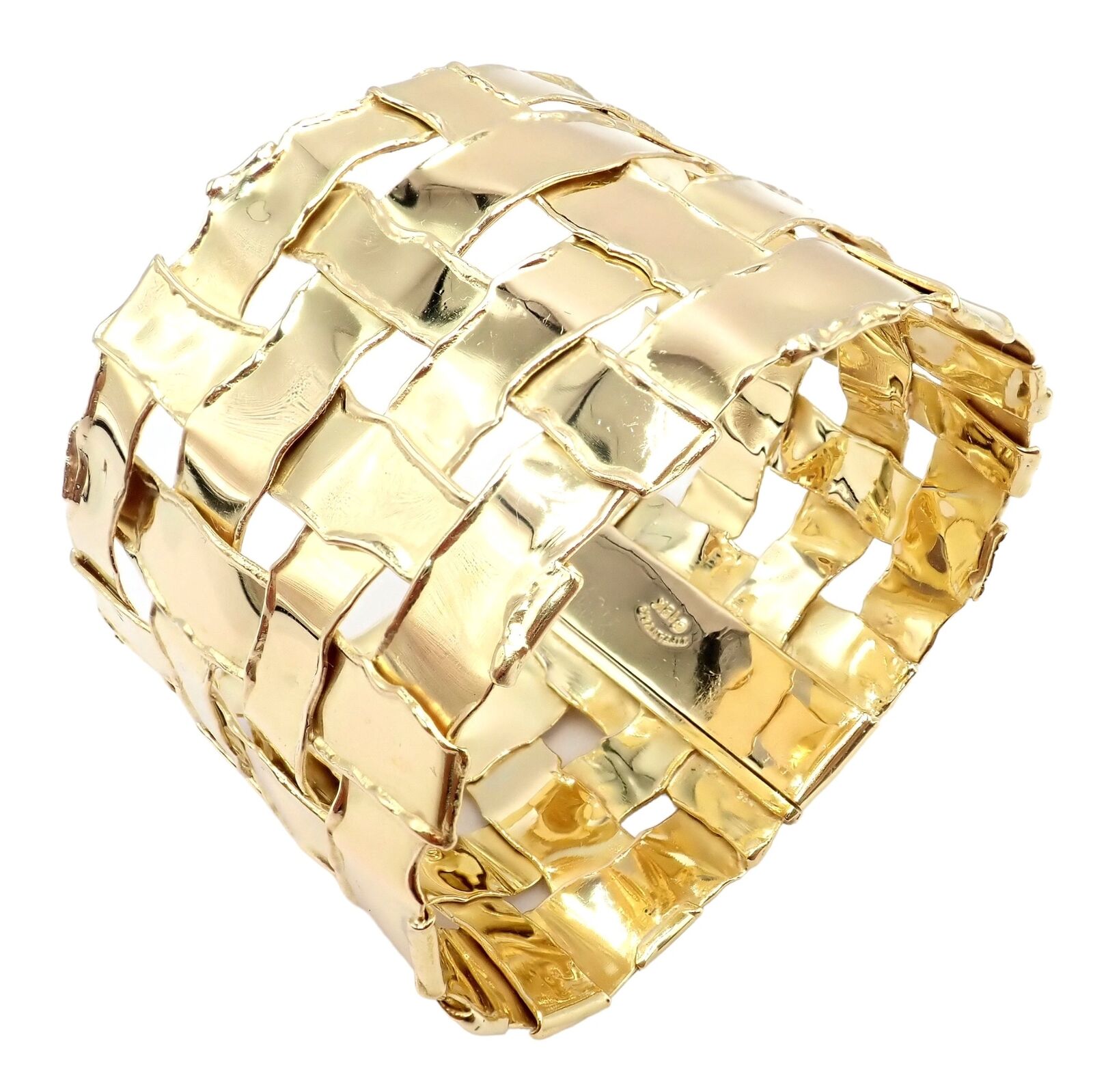 Authentic! Vintage Tiffany & Co 18k Yellow Gold Basket Weave Wide Bracelet | Fortrove