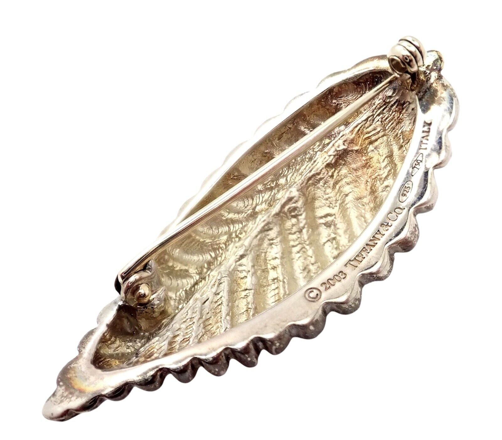 Authentic! Tiffany & Co 18k Yellow Gold Silver Leaf Pin Brooch 2003 | Fortrove