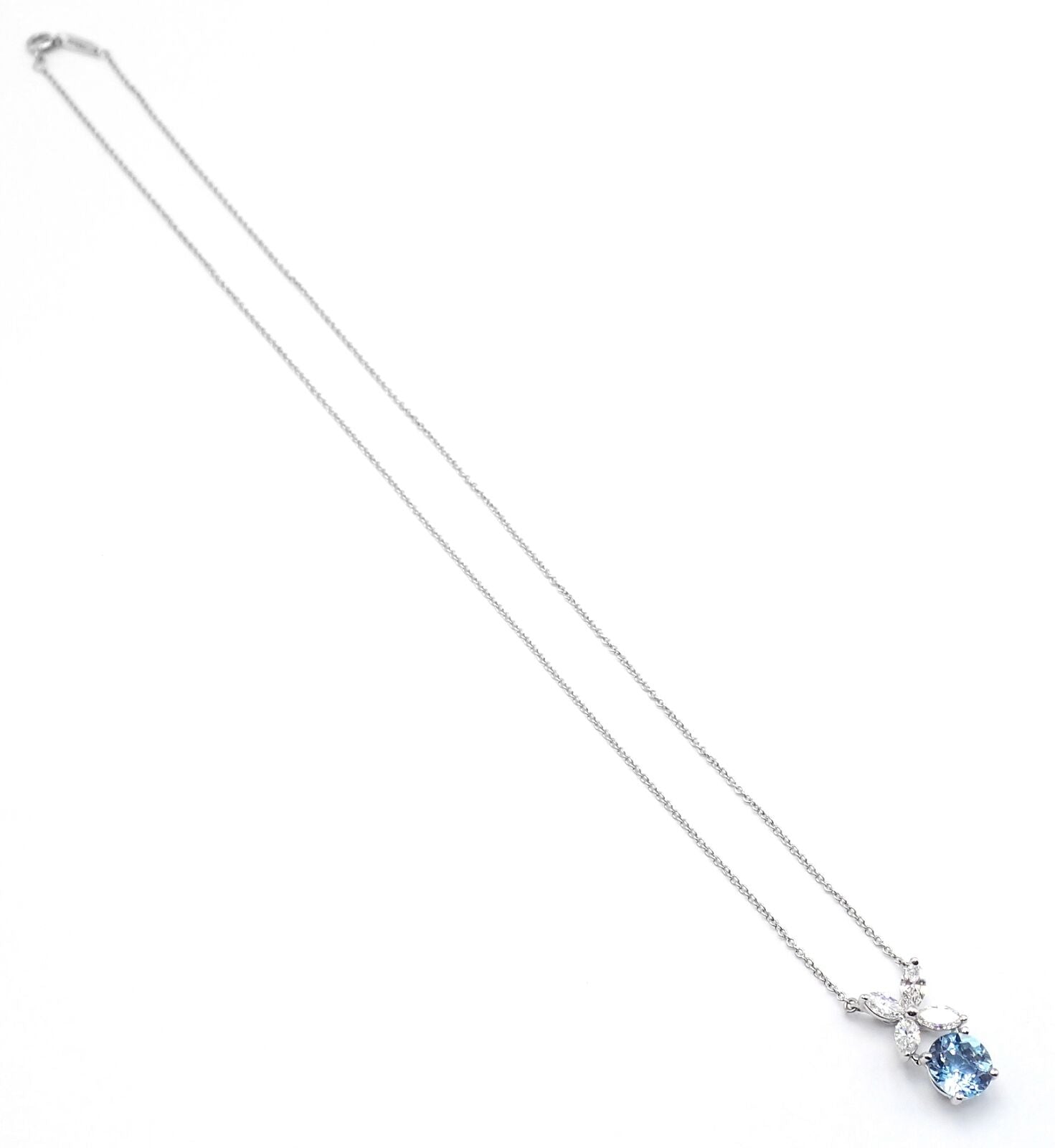 Authentic! Tiffany & Co Victoria Platinum Diamond Aquamarine Pendant Necklace | Fortrove