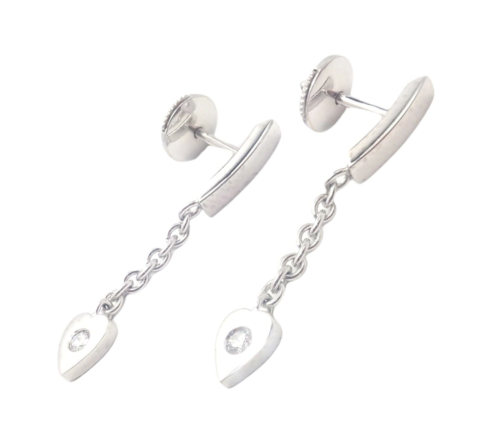 Authentic! Cartier 18k White Gold Diamond Mon Amour Dangle Heart Earrings | Fortrove