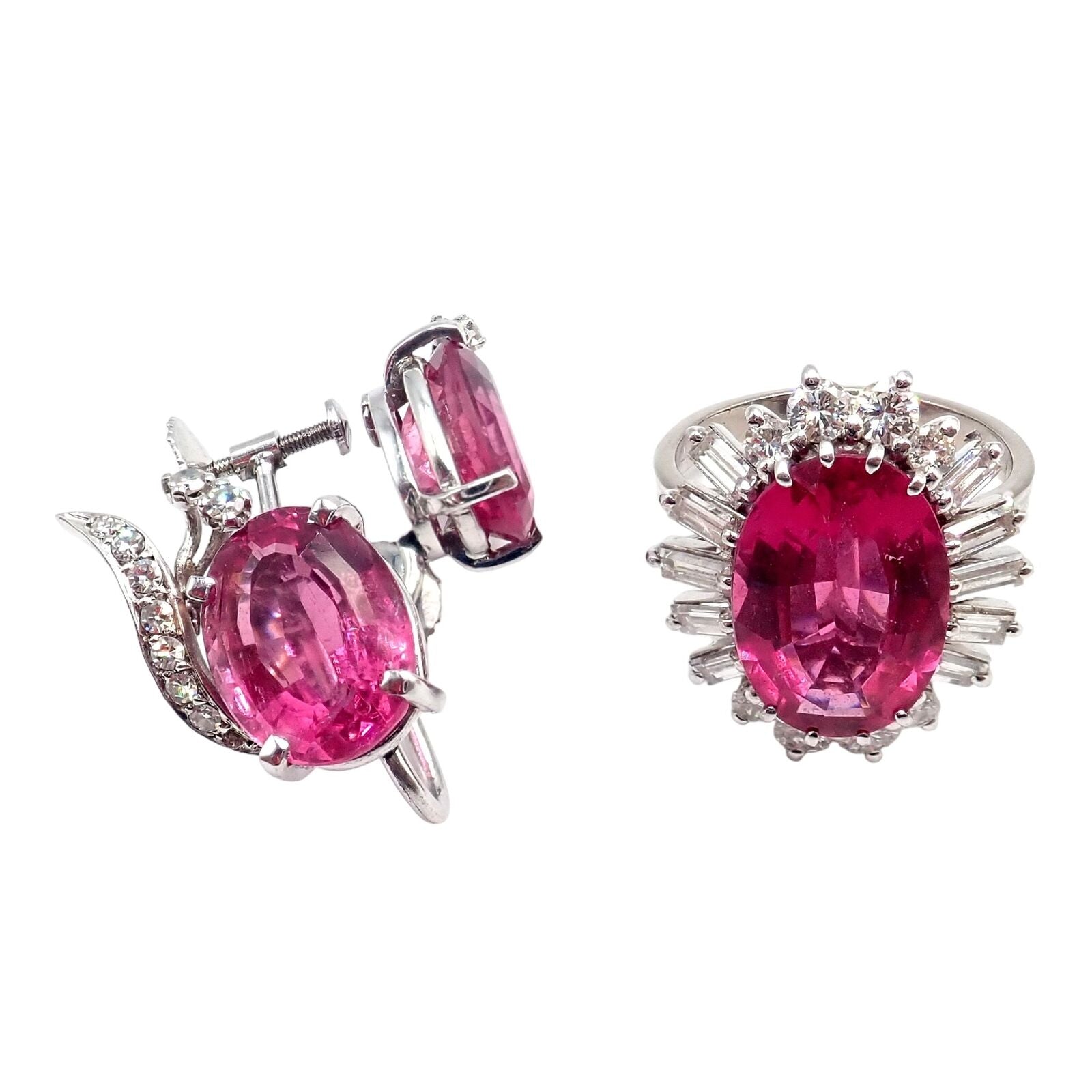 Authentic! H. Stern 18k White Gold Diamond Pink Tourmaline Ring + Earrings Set | Fortrove