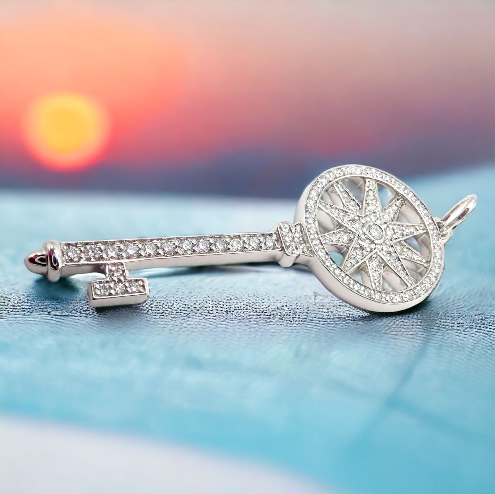 Authentic! Tiffany & Co Platinum Diamond Key Star Pendant Necklace | Fortrove