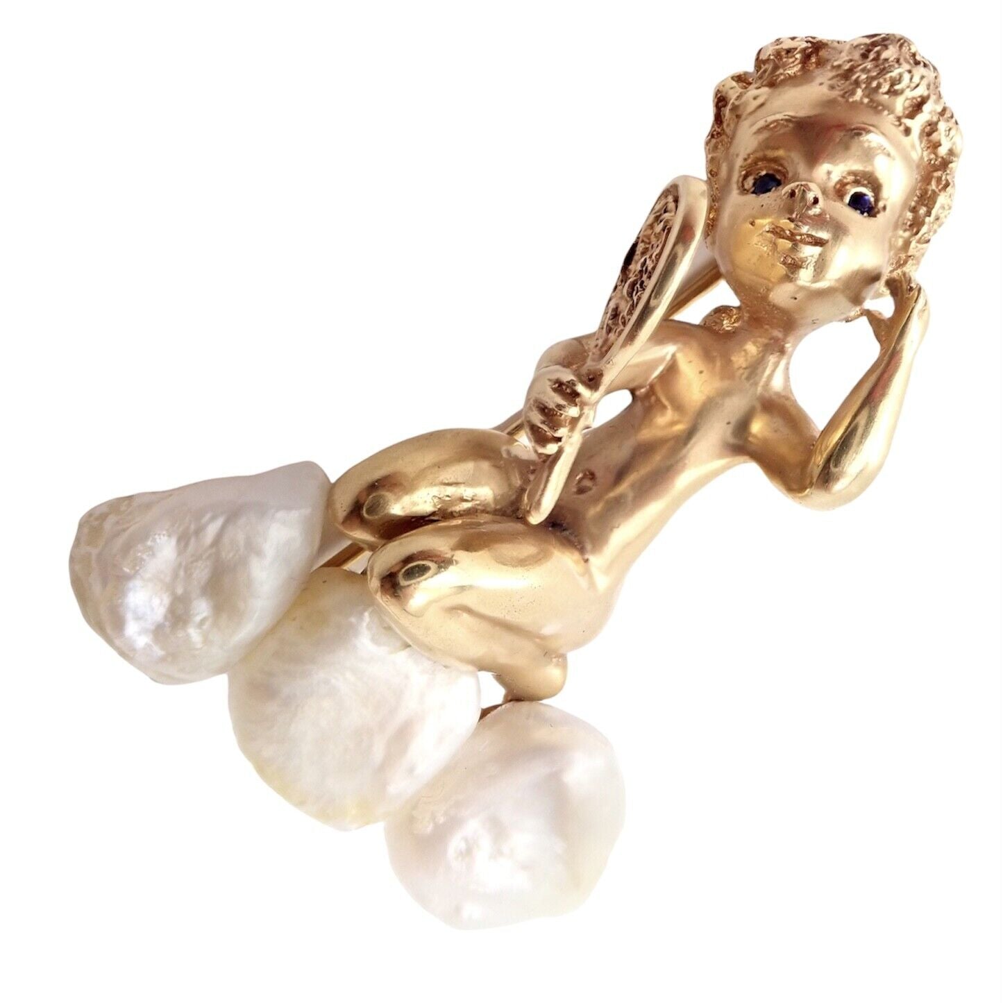 Rare Large Ruser 14k Yellow Gold Sapphire Pearl Mondays Child Pin Brooch | Fortrove