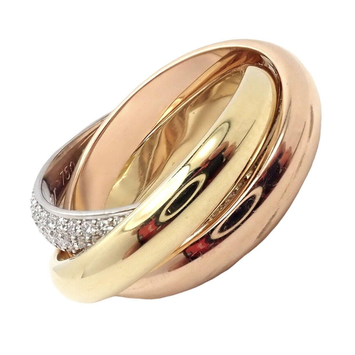 Authentic! Cartier Trinity Classic Diamond 18k White Yellow Rose Gold Band Ring | Fortrove