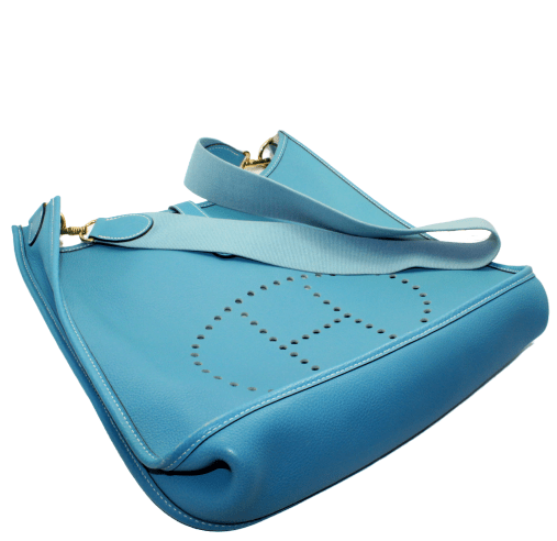 Authentic! Hermes Evelyne Blue Jean Clemence Leather GM Handbag Purse | Fortrove