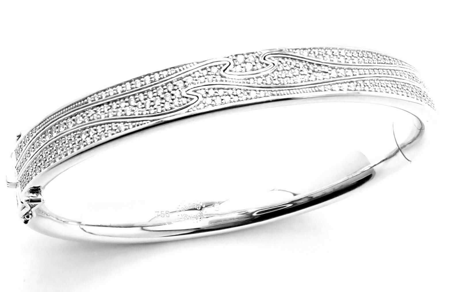Authentic! Georg Jensen Fusion 18k White Gold Pave Diamond Bangle Bracelet Paper | Fortrove