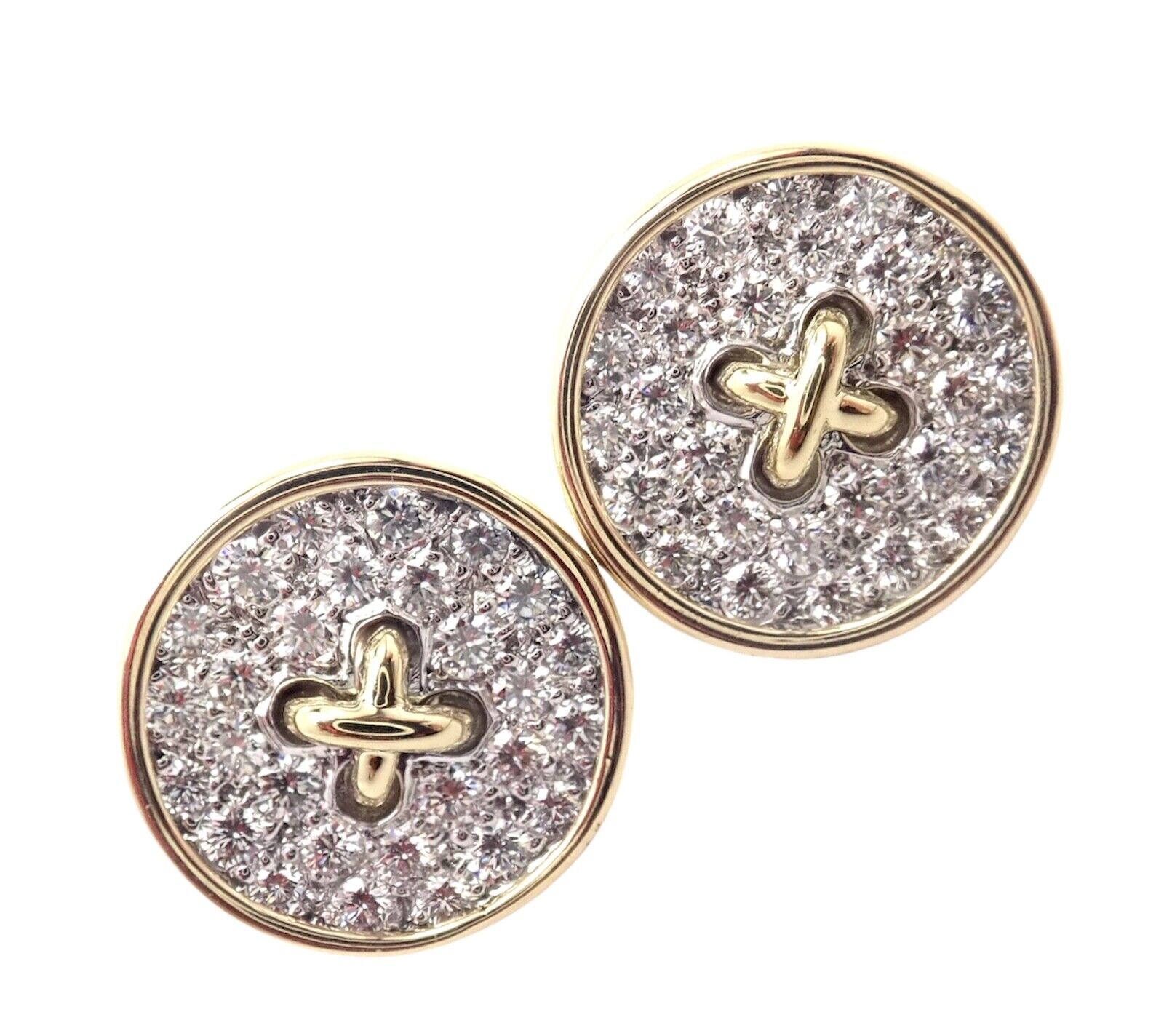 Rare! Authentic Tiffany & Co 18k Yellow Gold Diamond Signature Button Earrings | Fortrove