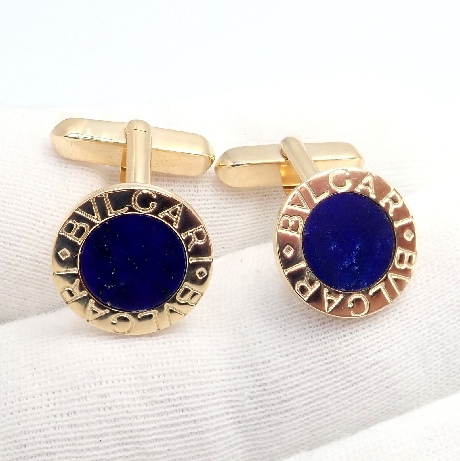 Authentic! Bvlgari Bulgari 18k Yellow Gold Lapis Lazuli Cufflinks | Fortrove