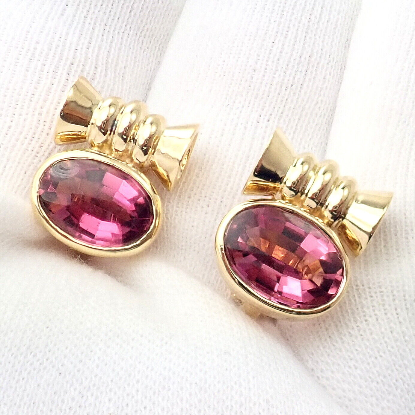 Vintage Bulgari Bvlgari 18k Yellow Gold Pink Tourmaline Earrings | Fortrove