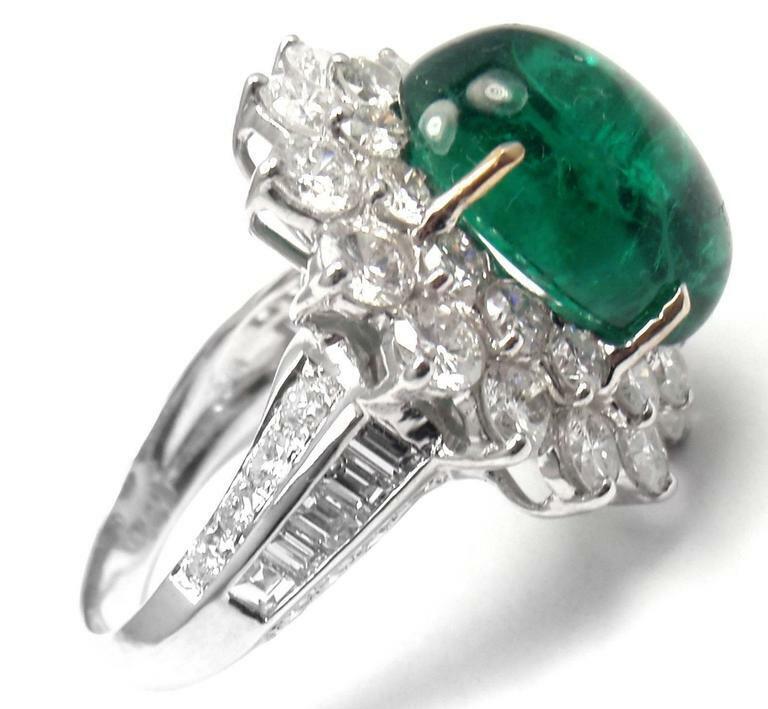 Authentic Craig Drake 18k White Gold Large 10.97ct Emerald Diamond Cocktail Ring | Fortrove