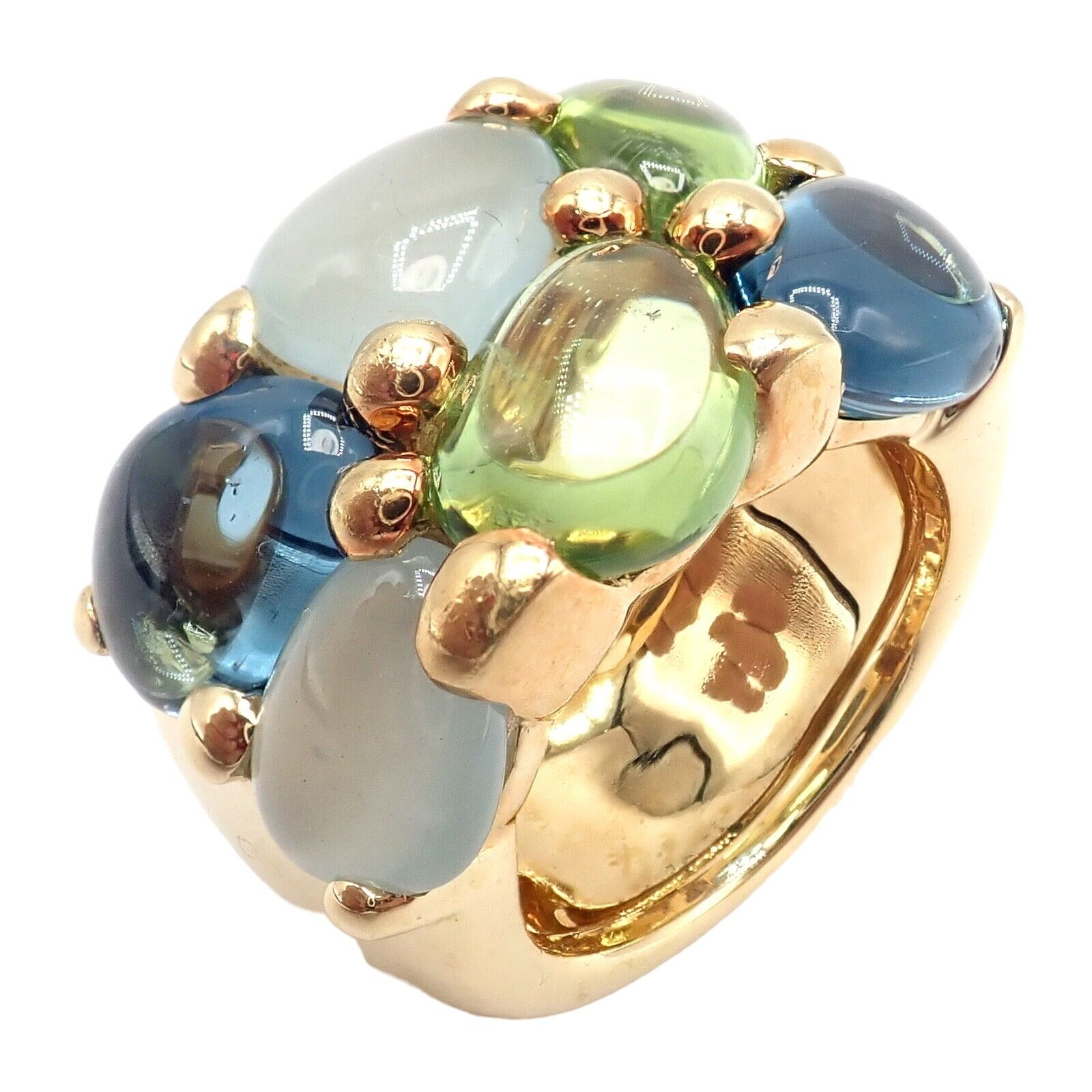 Authentic! Pomellato 18k Yellow Gold Sassi Large Peridot Topaz Aqua Ring sz 6 | Fortrove