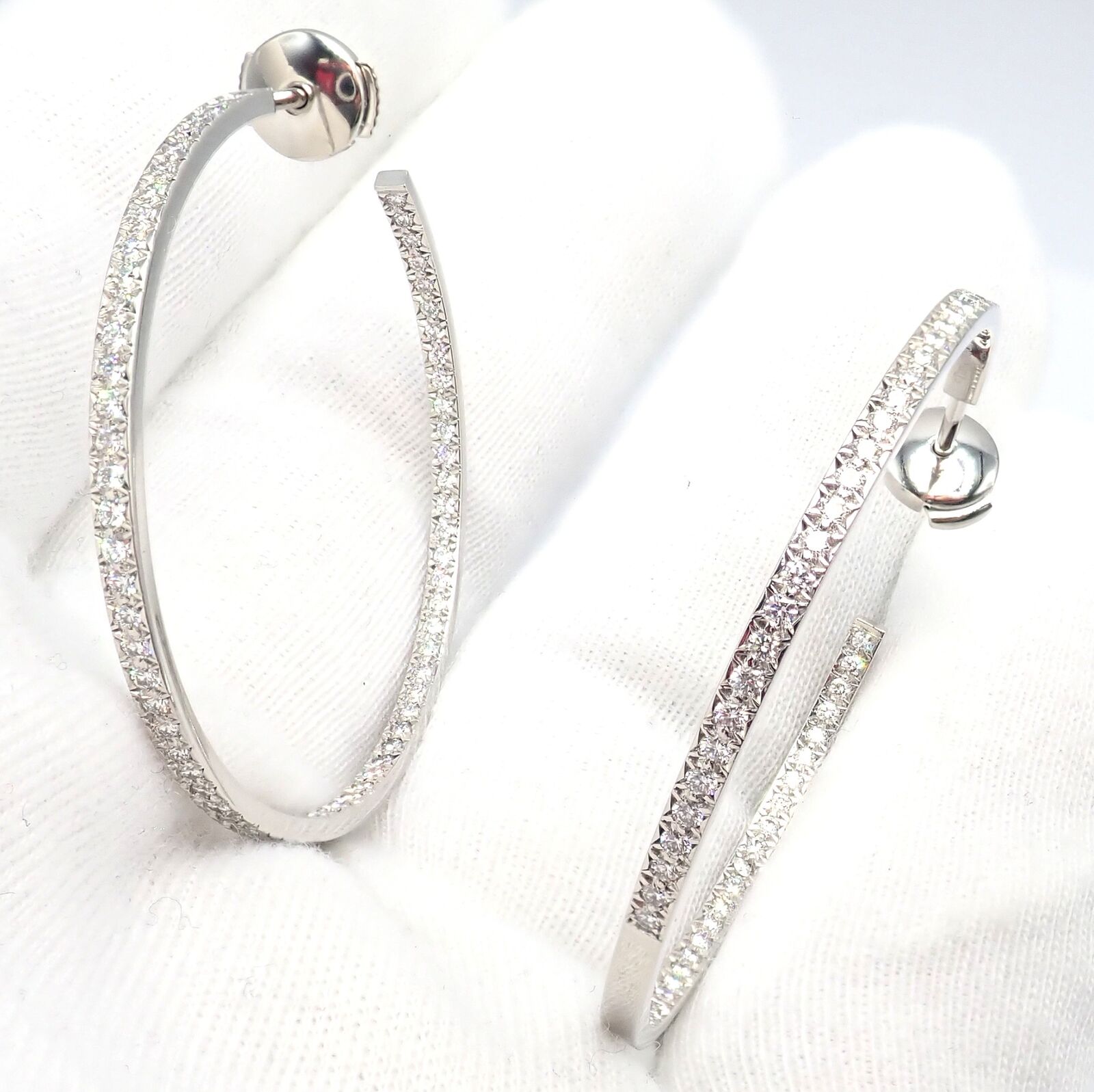 Authentic! Tiffany & Co Platinum Metro Diamond Large Inside Out Hoop Earrings | Fortrove