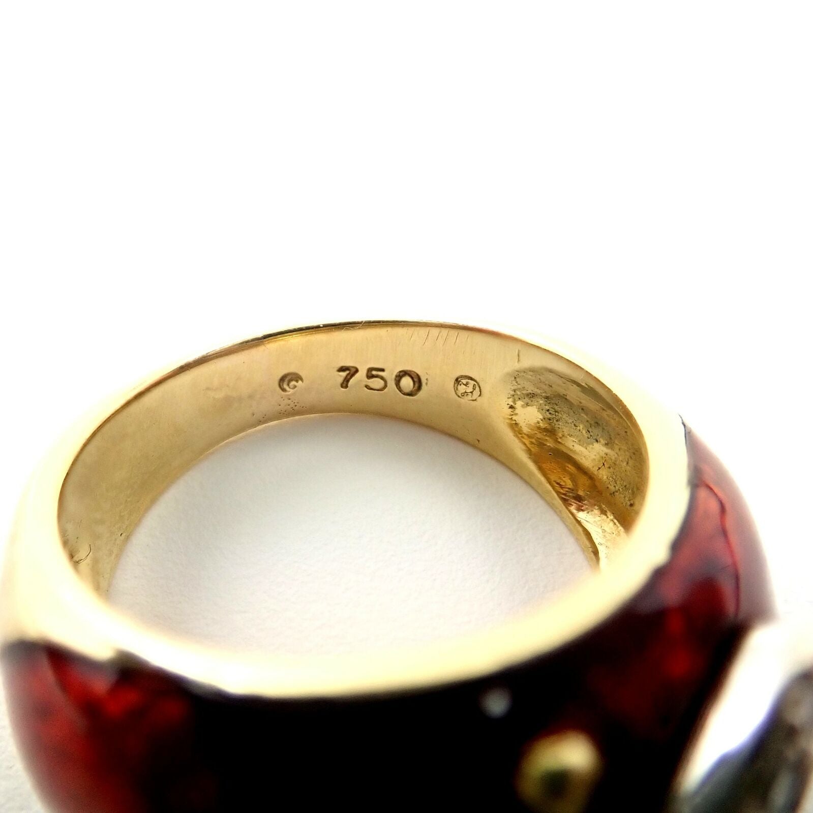 Authentic! Hidalgo 18K Yellow Gold Red Enamel X Diamond Ring Sz 5 | Fortrove