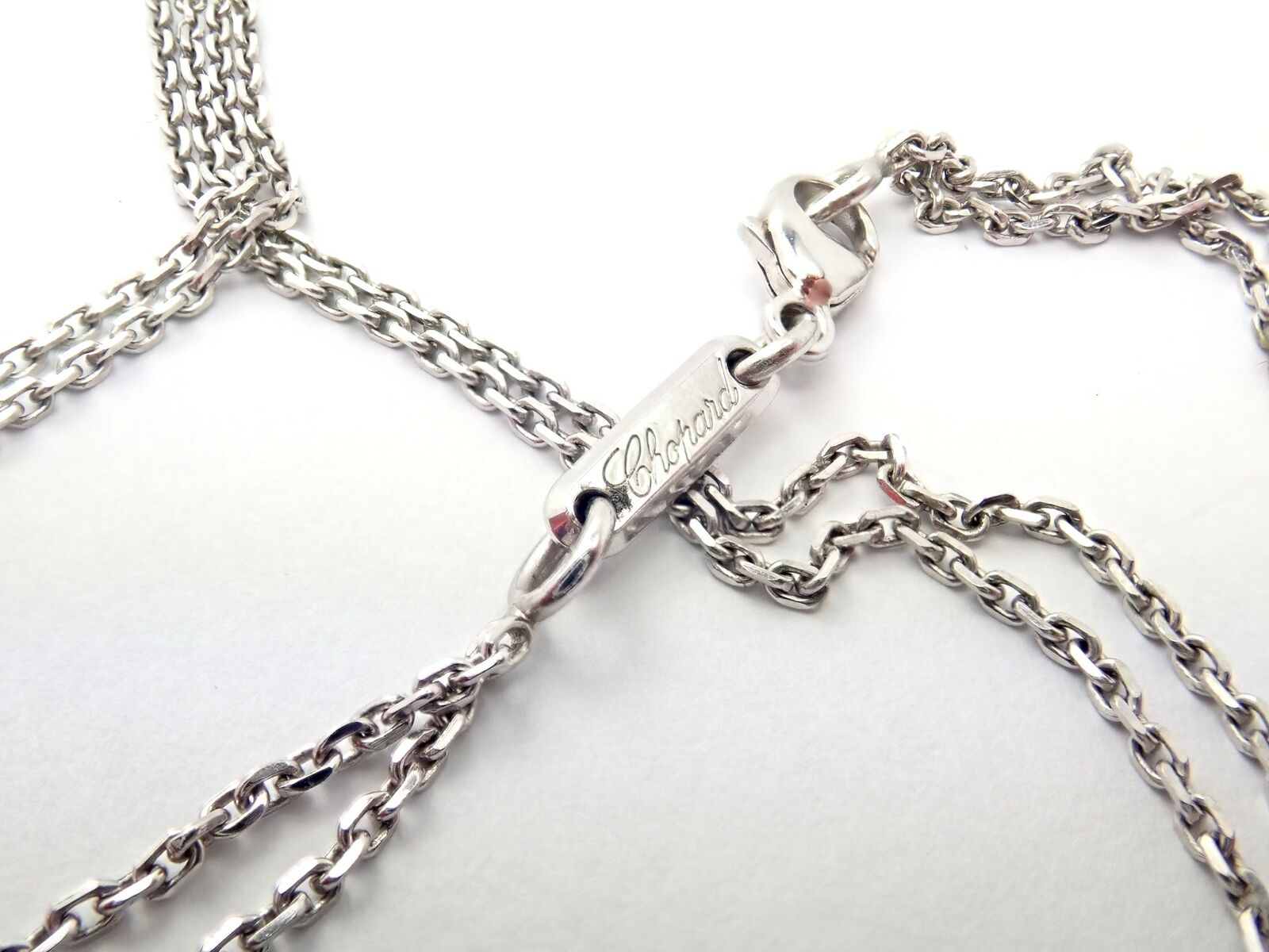 Authentic! Chopard 18k White Gold Large Double Happy Hearts Diamond Necklace | Fortrove