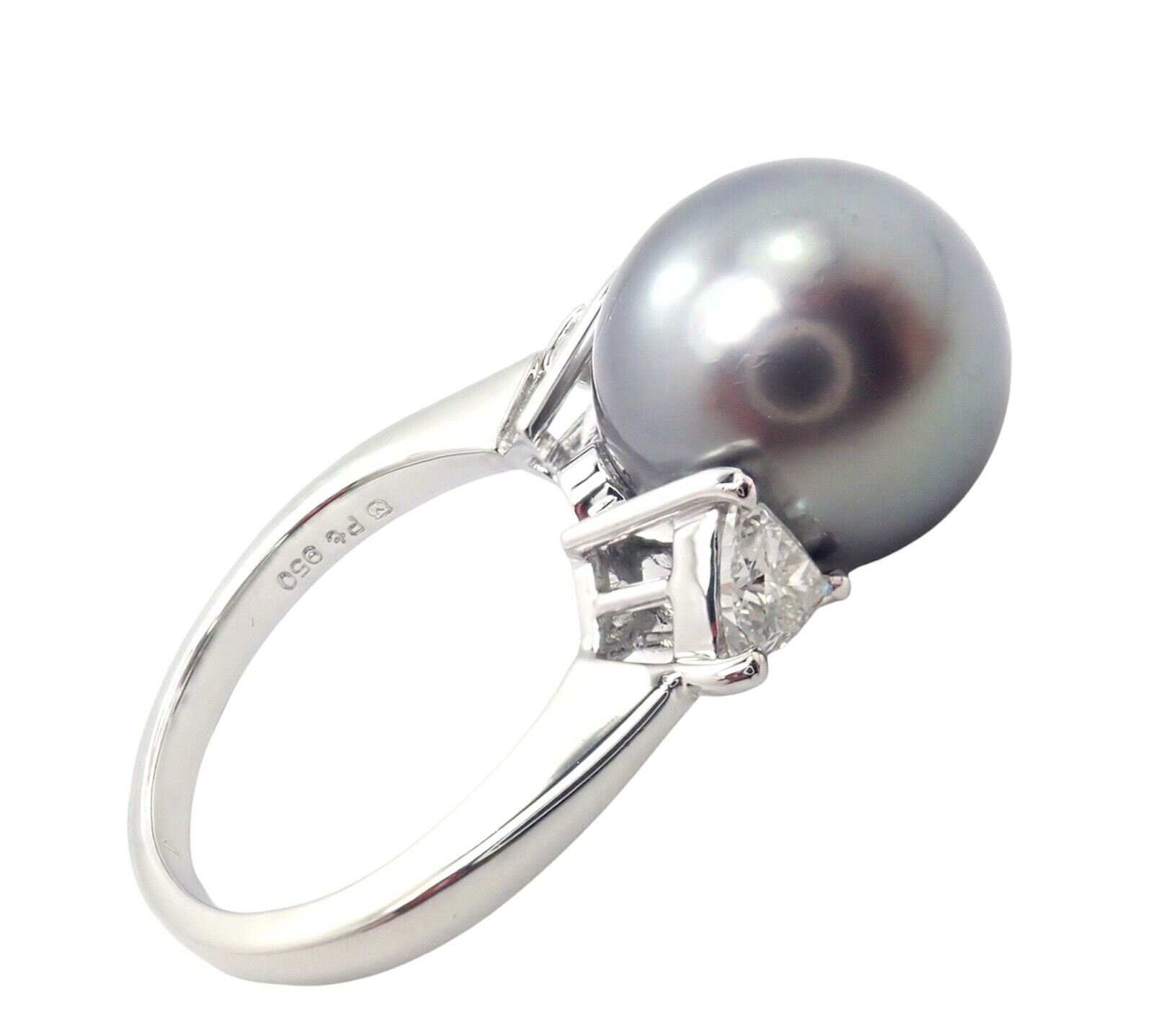 Rare! Mikimoto Platinum .5ctw Diamond 12mm Tahitian South Sea Pearl Heart Ring | Fortrove