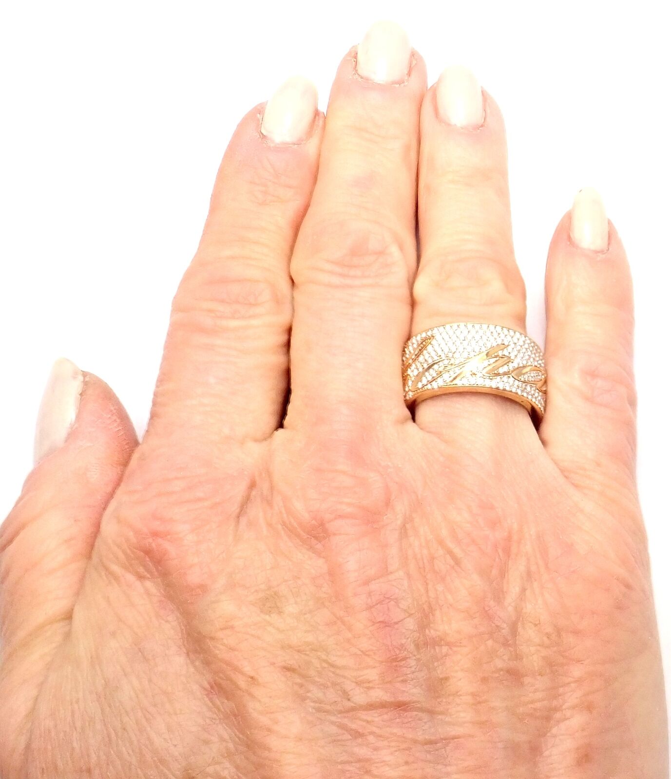 Chopard Chopardissimo 18k Yellow Gold Pave Diamond Signature Band Ring Box Paper | Fortrove