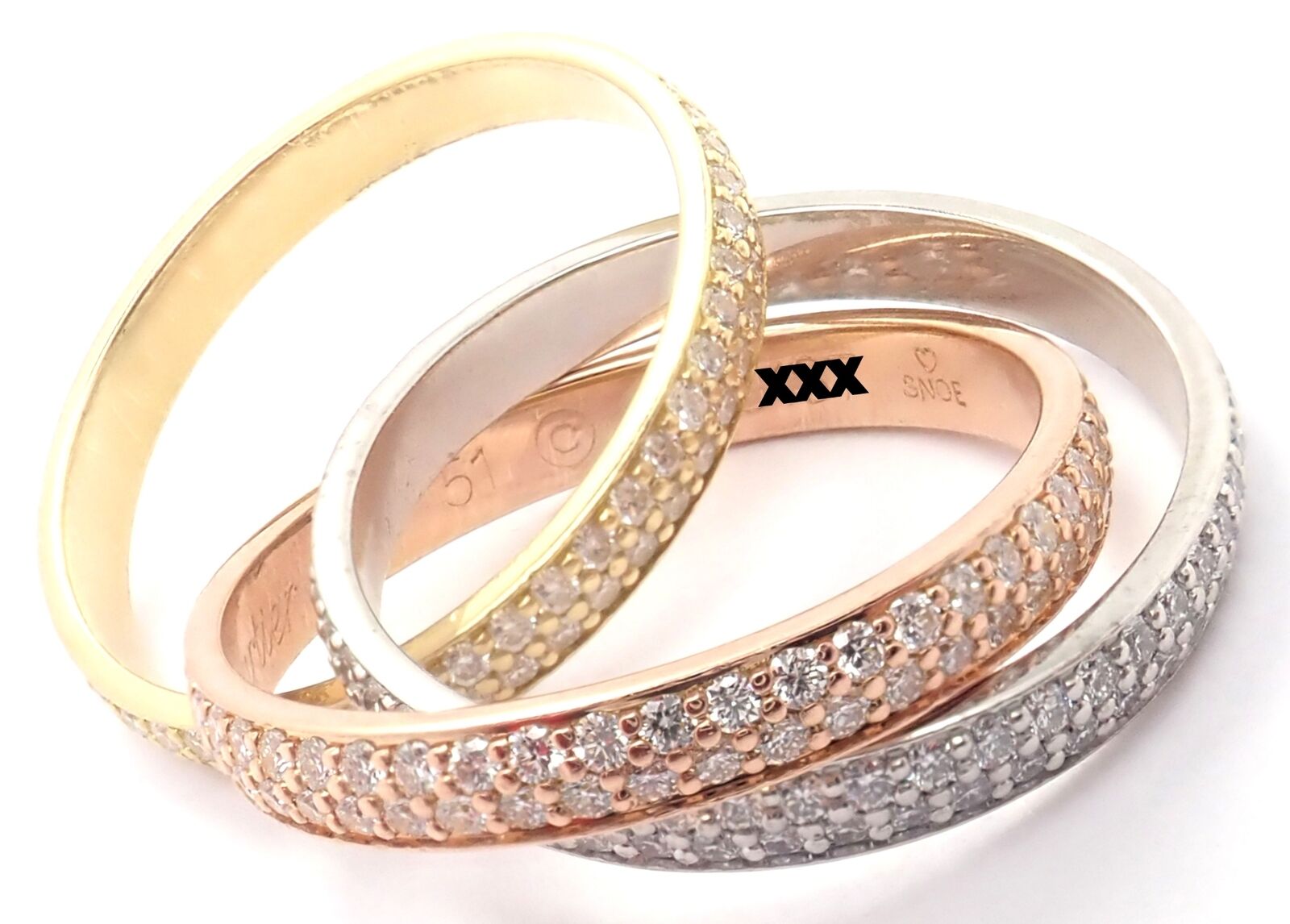 Authentic! Cartier Trinity 18k Gold Diamond Small Model Band Ring Size 51 Cert | Fortrove